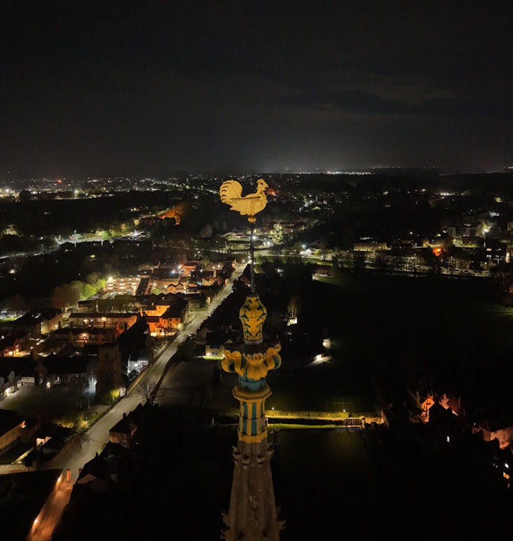 Norwich Cathedral top at night